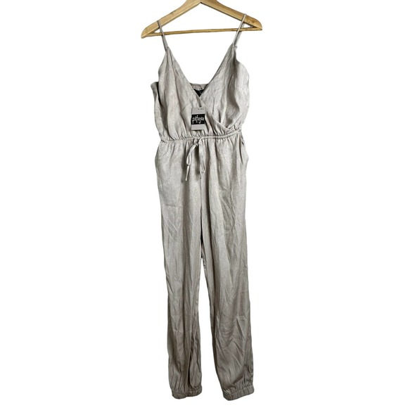 Blue Blush Pants - NWT Jumpsuit Satin Drawstring Waist‎ Jogger  / Light Taupe Size S